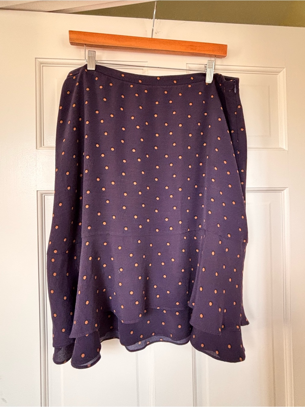 Boden Women’s Navy/deep purple Polka Dot A-Line Skirt with Ruffle Hem